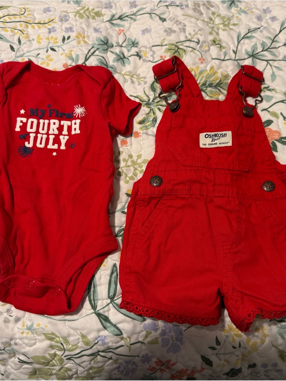 Carter's Red Baby Overalls and Bodysuit Set